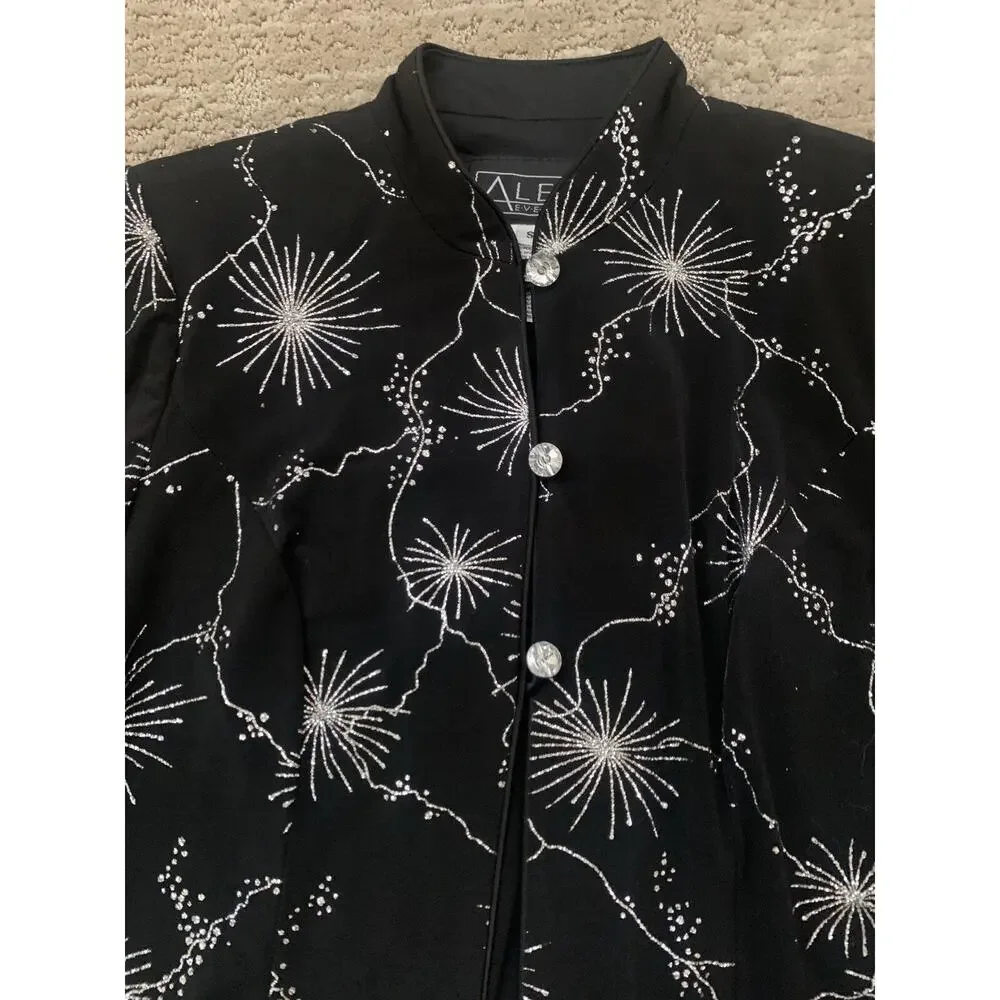 Alex Evenings Womens Black Starburst Velvet Jacket Size Small Whimsigoth Witchy